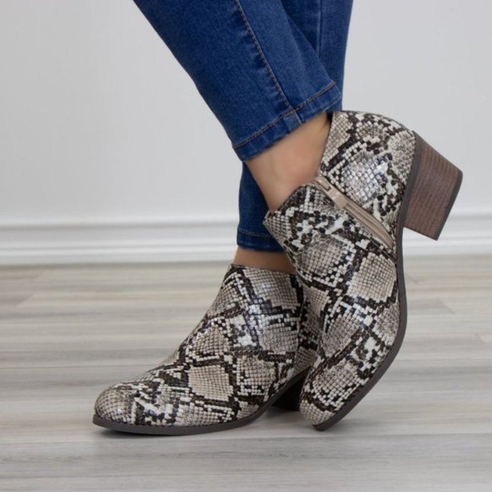 Python Snake Print Low Cut Ankle Booties - Picture 7 of 9